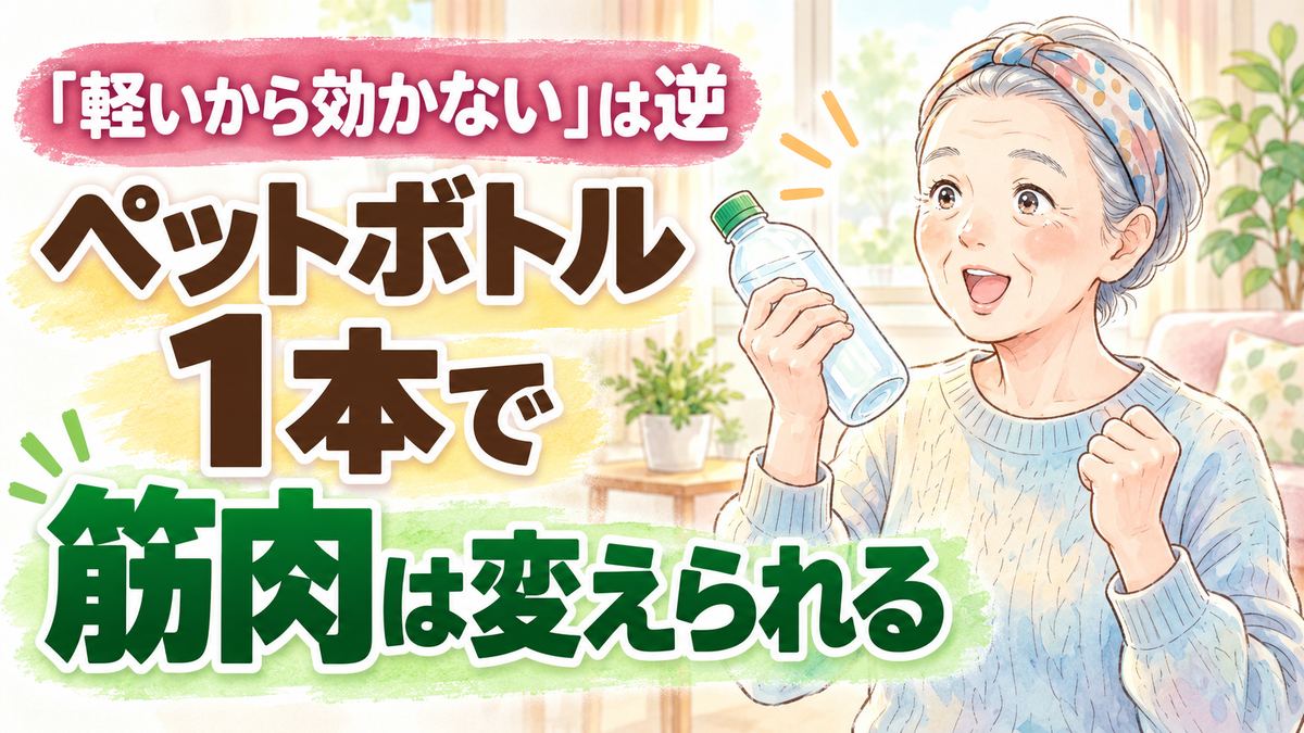高齢者の筋トレは軽い負荷でも効果ありと知りペットボトルを持って笑う女性