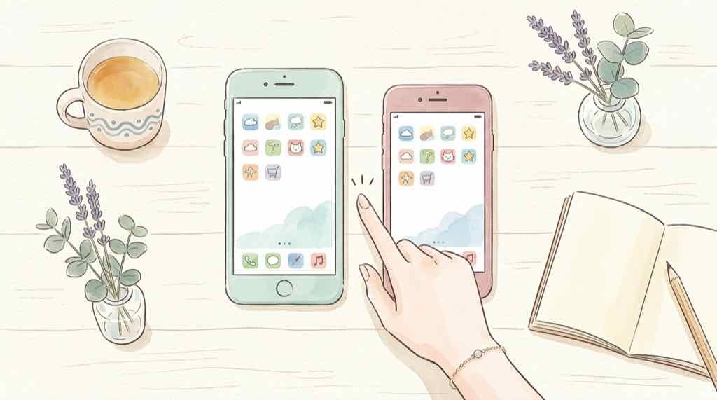 ProとPro Maxのどちらを選ぶか悩む女性のイラスト