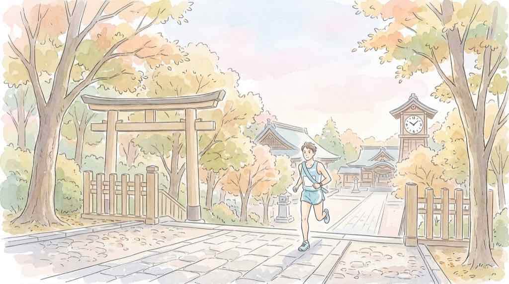 出雲駅伝2026朝9時10分スタートを象徴する水彩イラスト