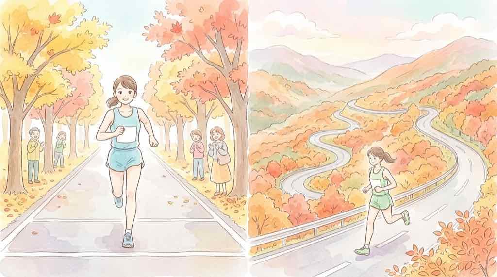 箱根駅伝と出雲駅伝の違いを比較する水彩イラスト