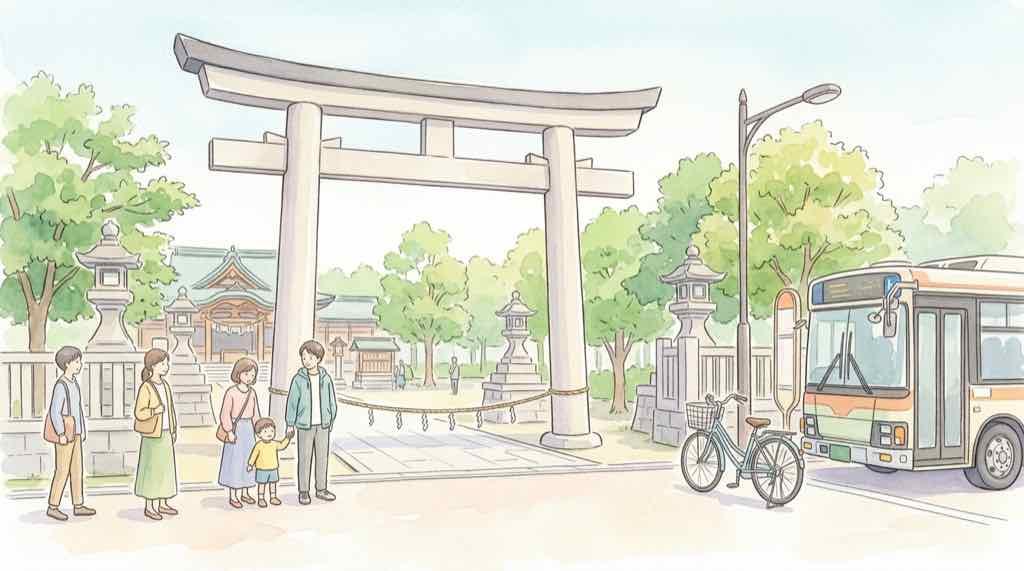 出雲大社周辺の交通規制と観光を両立するイメージ