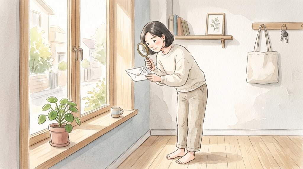 郵便局アプリ 情報漏洩の対象かどうか、公式発表を見ながら確かめる女性のイラスト