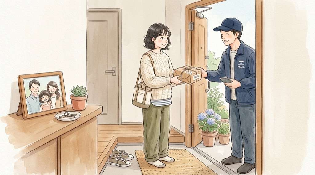 郵便局アプリ 住所録に登録された家族や友人の情報が心配な女性のイラスト