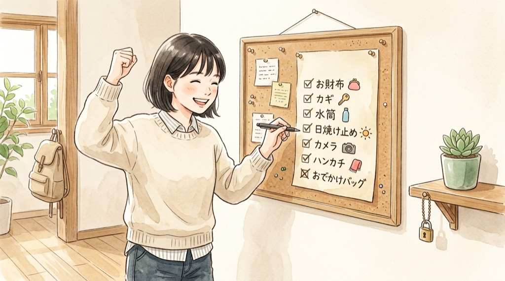 郵便局アプリ 情報漏洩の後に今すぐできる対策をチェックリストで確認する女性のイラスト