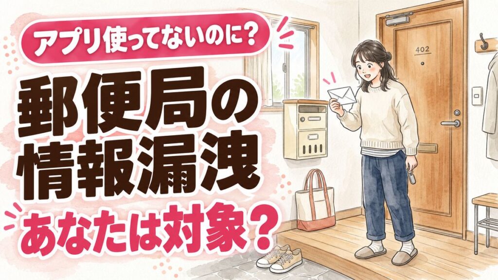 郵便局アプリ 情報漏洩の対象者かどうかを確かめる女性のイラスト