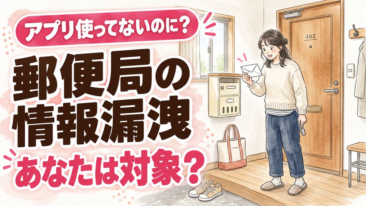 郵便局アプリ 情報漏洩の対象者かどうかを確かめる女性のイラスト