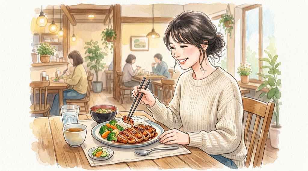 叙々苑でランチを楽しむ様子のイラスト