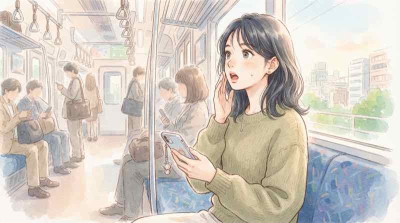 神奈川県 通勤時間 生涯8年の意味を解説する女性のイラスト