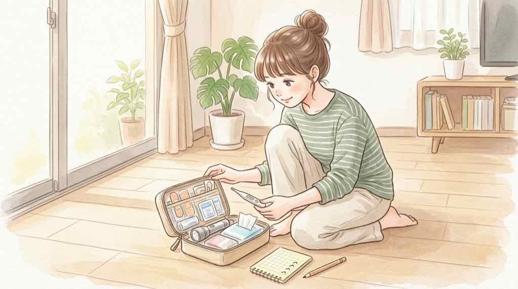 様々な状況でキキクルを活用するイラスト・夜間や車中での防災確認シーン