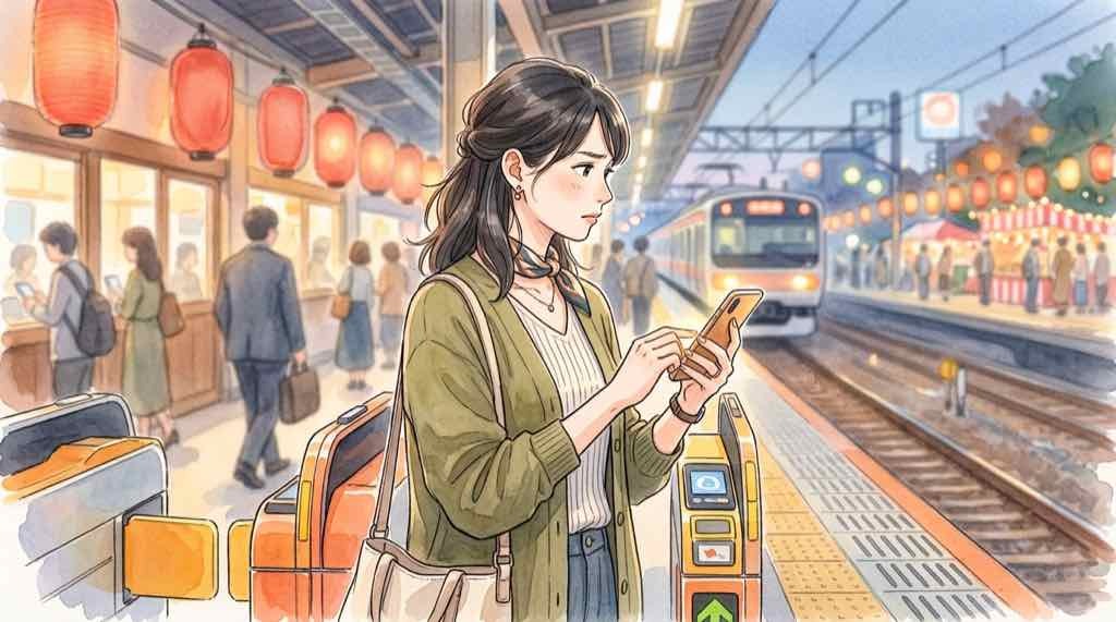 岸和田だんじり祭2026の観覧前に情報を確認する女性