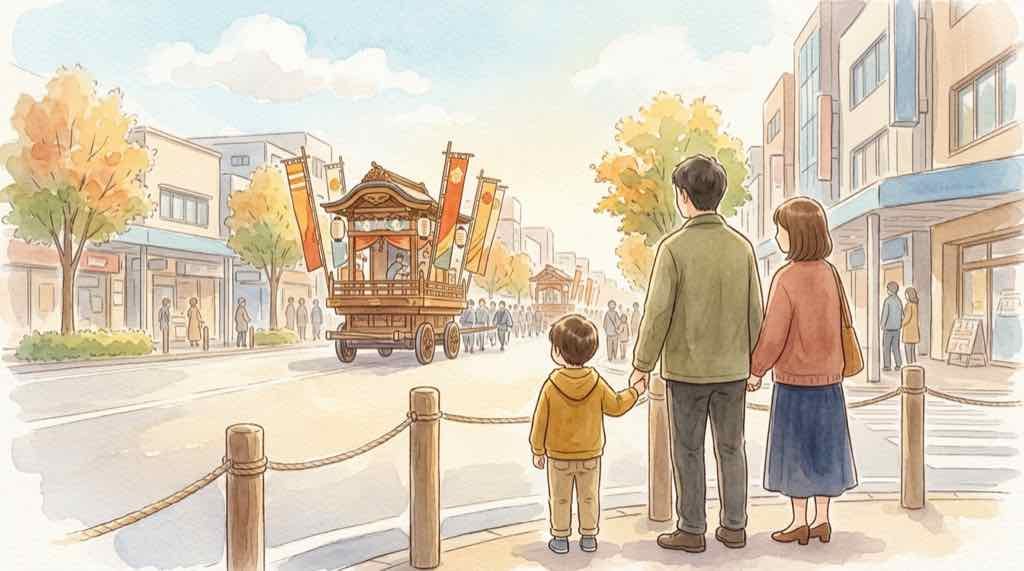 岸和田だんじり祭2026のパレード時刻表を確認するちこ