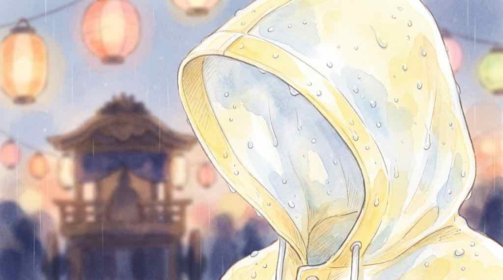 岸和田だんじり祭2026の雨天対策を確認する女性