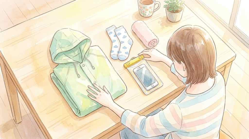 岸和田だんじり祭2026の雨の日の持ち物を準備する女性