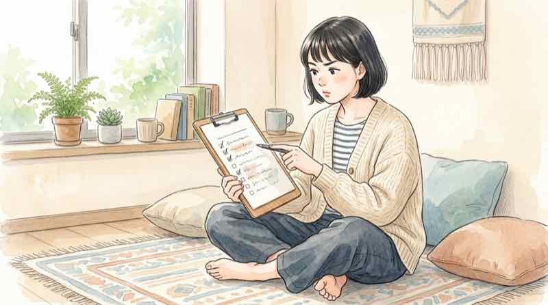国保逃れ チェックリストを指差し確認する女性