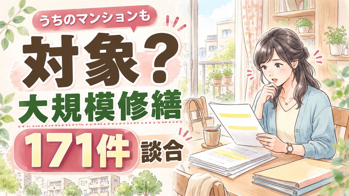 マンション修繕談合 対象確認方法と修繕積立金返金を調べる女性のイラスト
