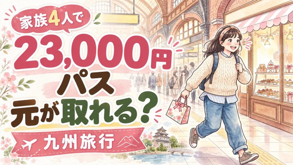 九州であおう乗り放題パスで家族4人が博多駅で新幹線を待つ様子