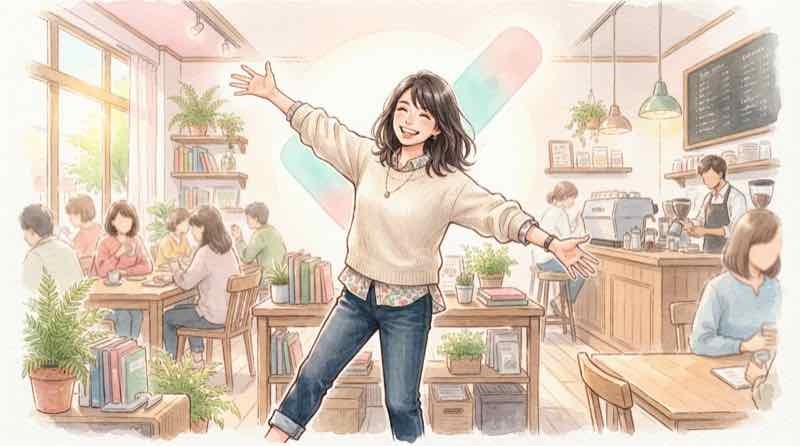 LINEとPayPayの連携延期で使えなくなるのか不安が晴れ、両手を広げて安心する女性