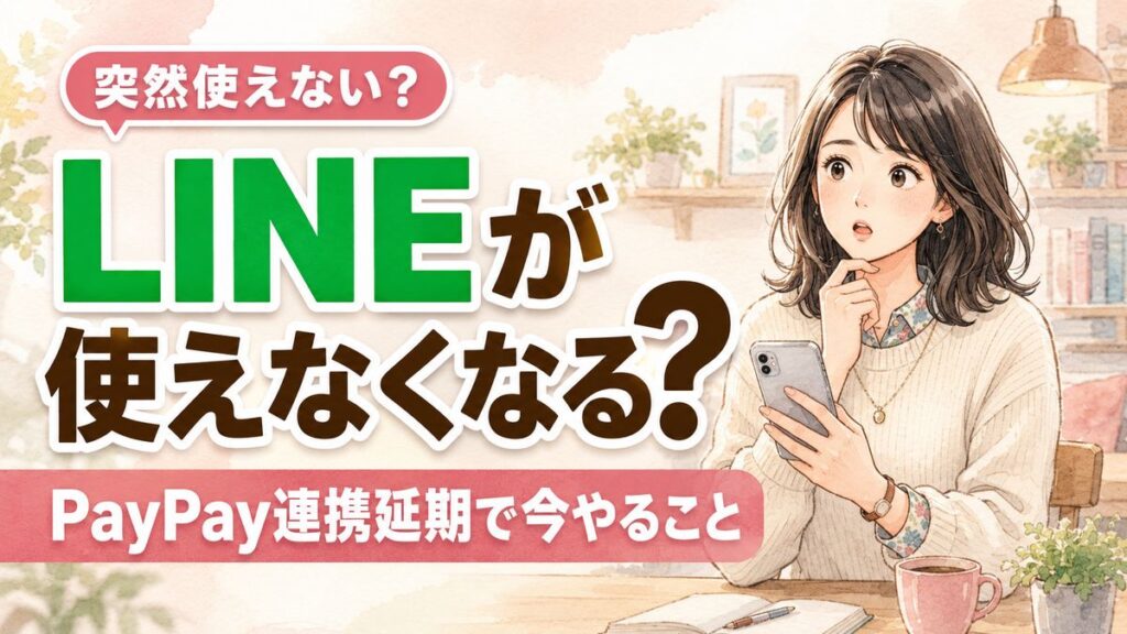 LINEとPayPayの連携延期で使えなくなるのか不安が晴れ、両手を広げて安心する女性