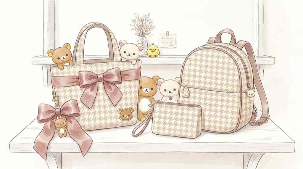 Maison de FLEUR×リラックマ2026年第7弾の千鳥格子バッグとポーチのラインナップ