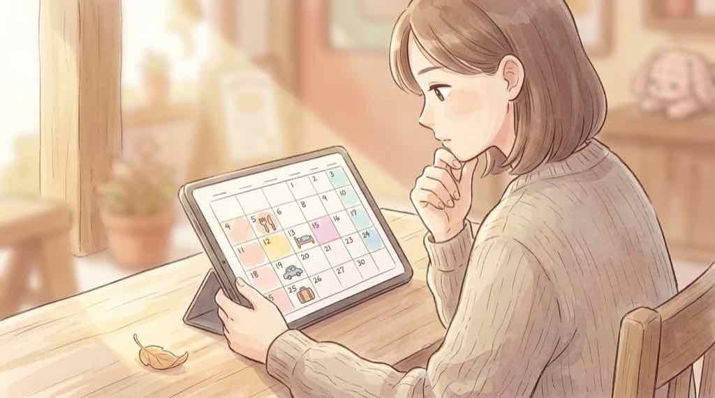 ミッフィー有楽町予約なしの日程別入場ルールを確認するイラスト