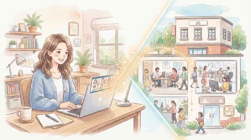 本社と勤務地の最低賃金の違いを確認するオフィスの様子