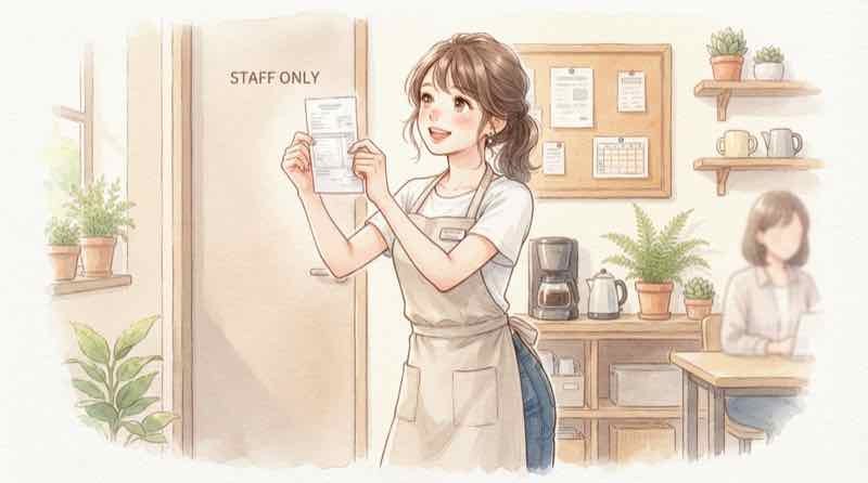 パート従業員が給与明細を確認する様子