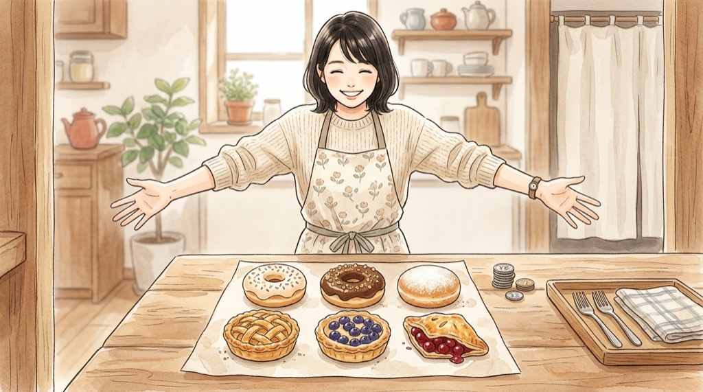 9月30日発売の新作を全部買った場合の合計金額を電卓で確認する女性のイラスト