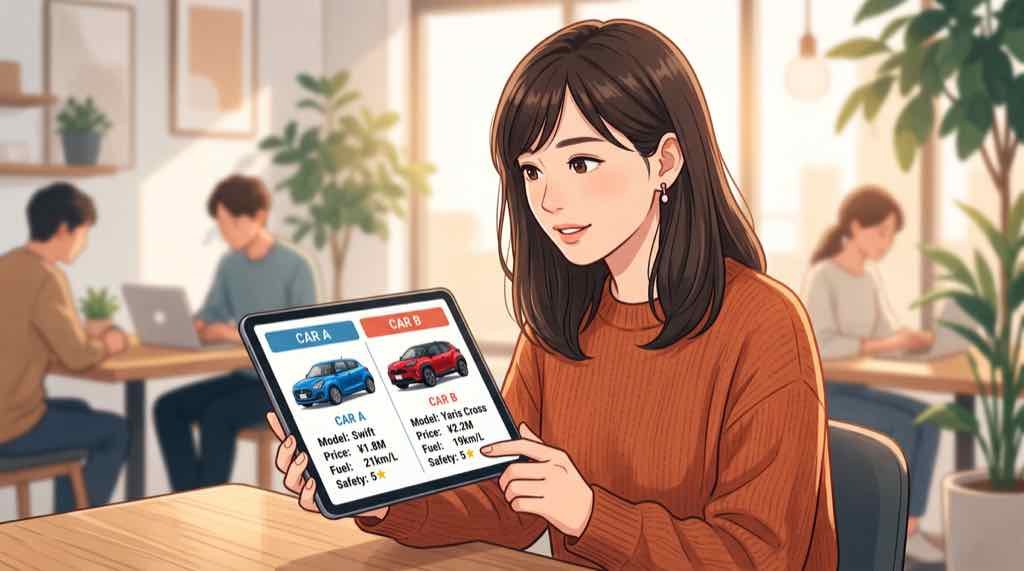 光岡自動車の消耗品と修理費のリスクを整理しているちこのイラスト