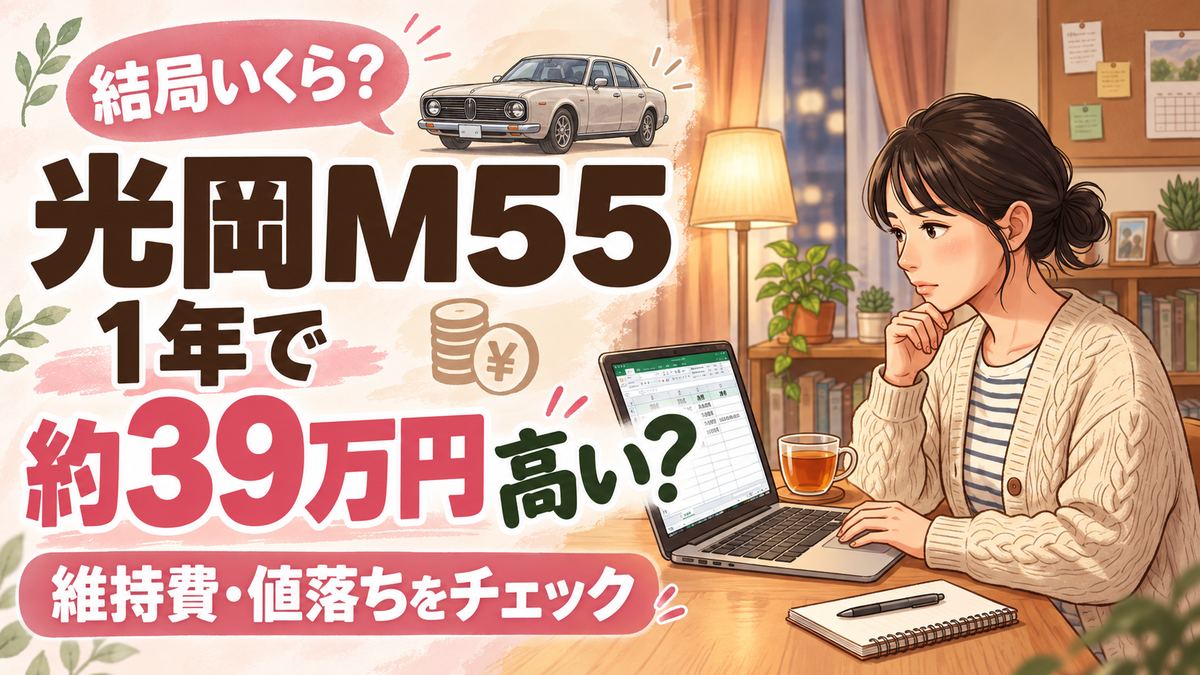 光岡自動車の維持費を計算して驚いているちこのイラスト