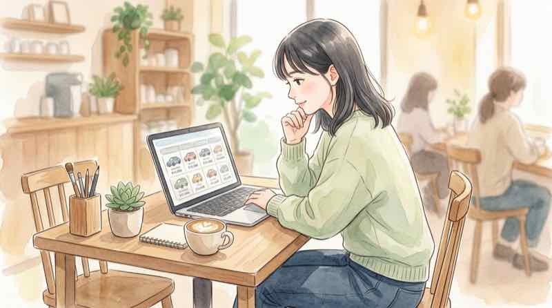 年間500台の少量生産と大量生産の違いを図で示す水彩イラスト