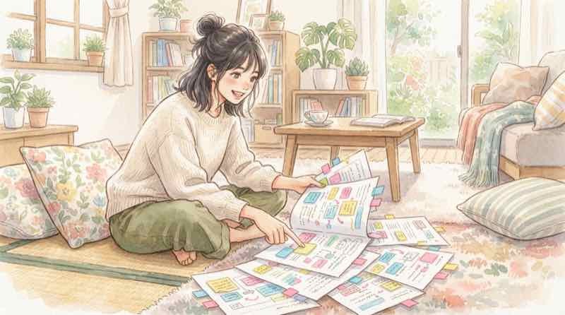 長期金利上昇と住宅ローンの関係を書き出して整理する女性