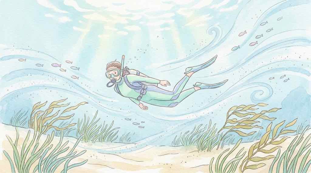 西川名の海中で潮の流れを表現したイラスト
