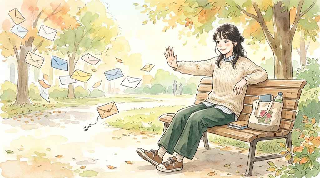 OZmallを装う怪しいメールとフィッシング詐欺に注意する女性のイラスト