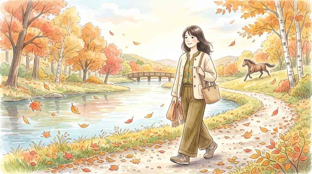 alt: 競馬場のゴール前でレースを見守る女性ファンが手を握りしめているイラスト