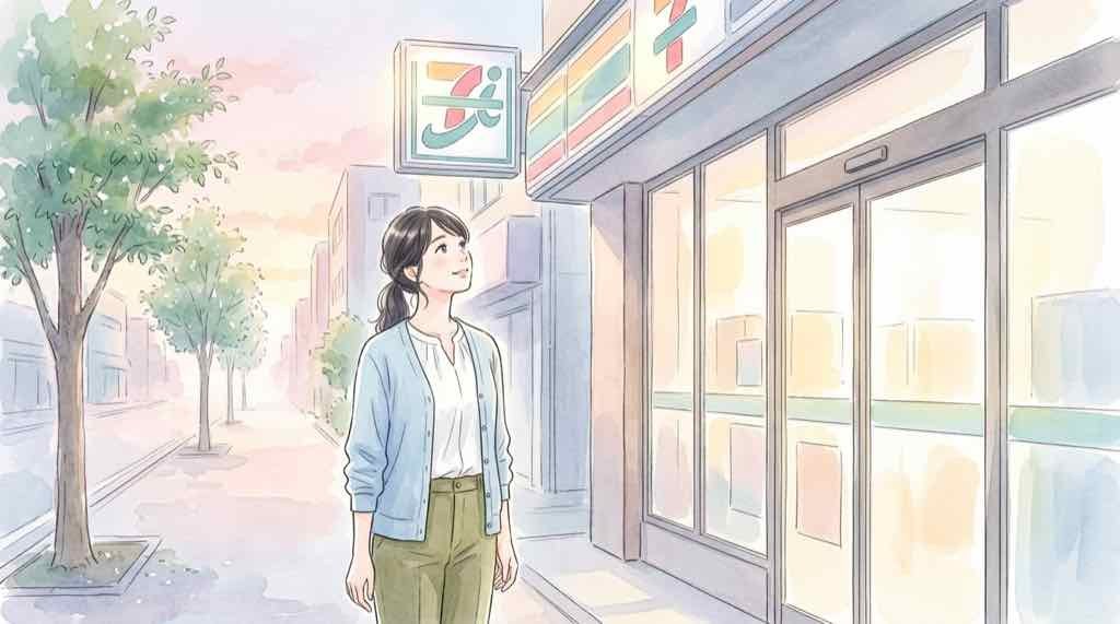 ポケカ30周年 再入荷 明日 コンビニの前で確認する様子のイラスト