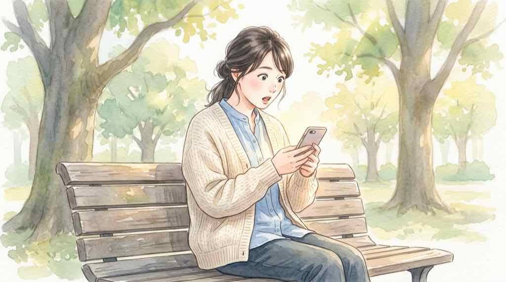 ポケカ30周年 買取相場 スマホで価格を確認する女性のイラスト