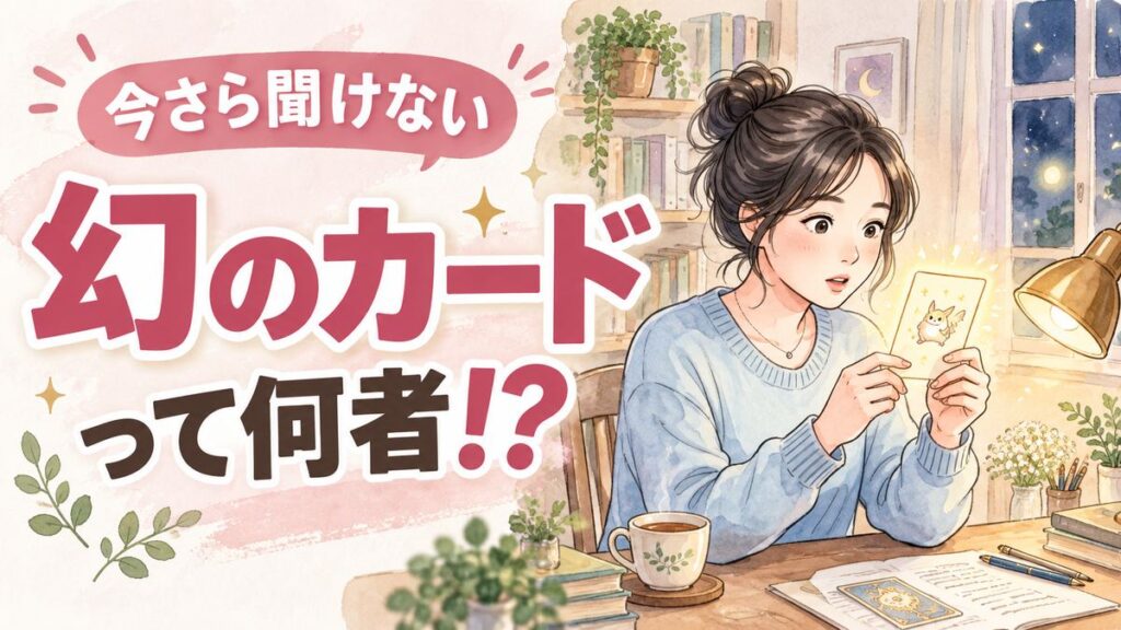 RGBミュウ 確率 ポケカ30周年の当たりカードを確認する女性のイラスト