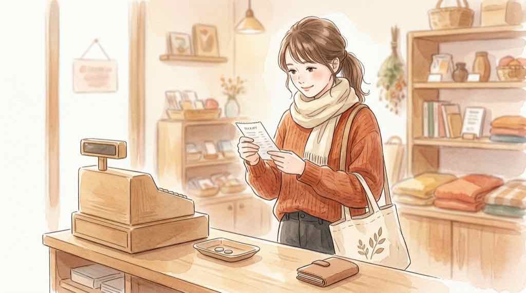 スーパーのレシートを見ながら価格の変化について考える女性