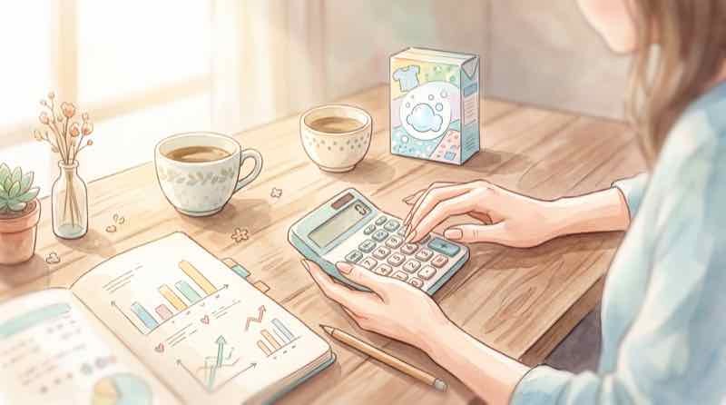 物価上昇と賃上げを電卓とノートでシミュレーションする手元のイラスト