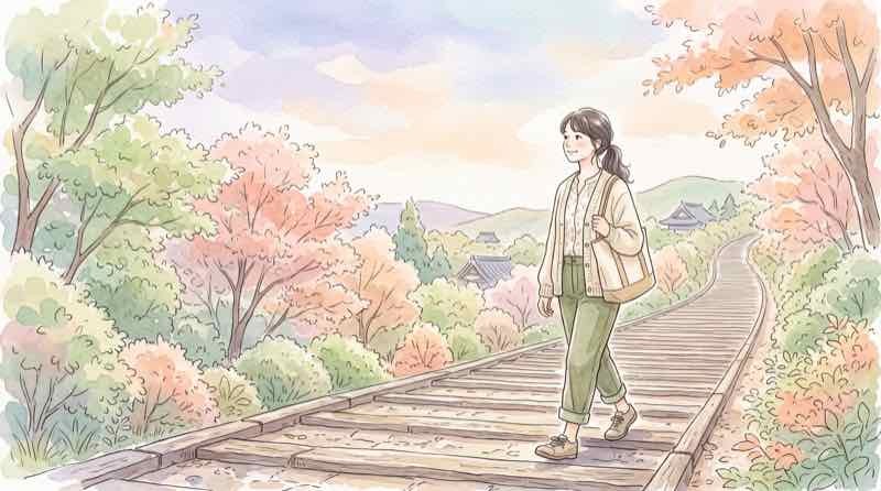 実質賃金プラスが続く条件を、ゆるやかな上り階段を歩く姿にたとえたイラスト