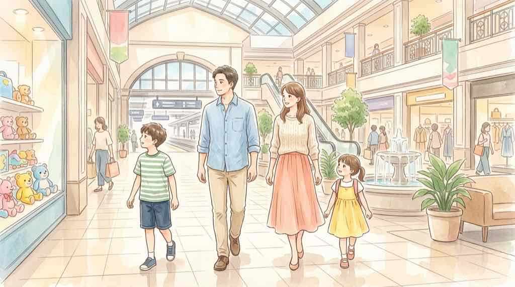 家族全員で1日過ごせる複合施設のイラスト