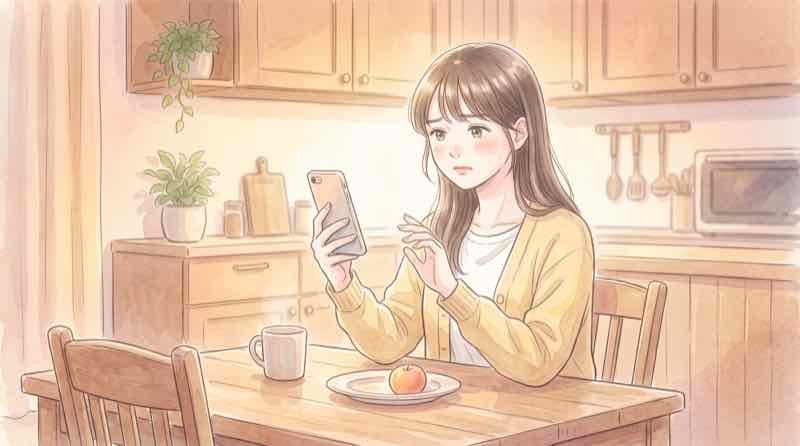 楽天ROOM 自分の投稿を確認して自己クリックについて考える女性