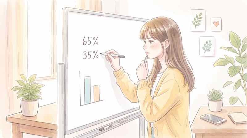 楽天ROOM クリック数のレポートを見ながら投稿を見直す女性