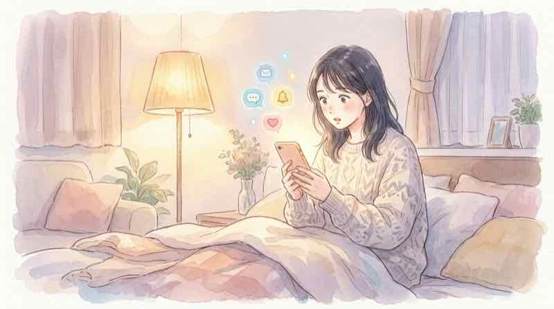 楽天ROOM おすすめフィードと昔の投稿にいいねがつく理由を確認する女性