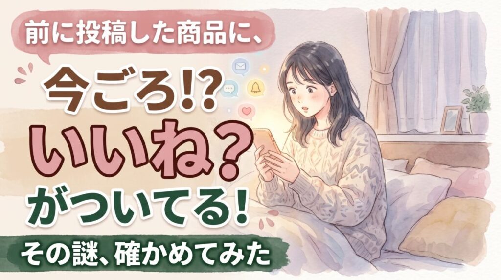 楽天ROOM おすすめフィードをスマホで確認して驚く女性のイラスト