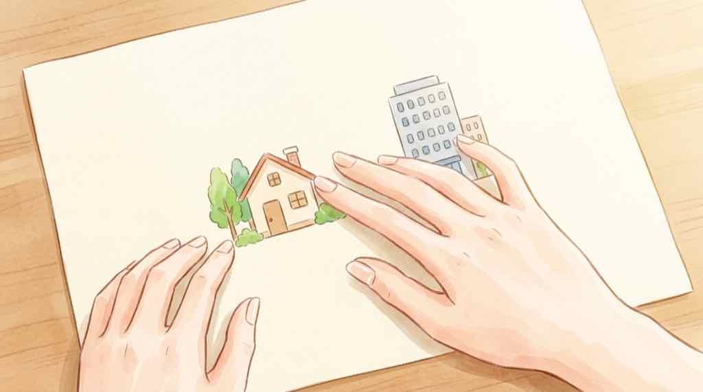 出社回帰ニュースを驚いた表情で眺める若い女性会社員の水彩イラスト