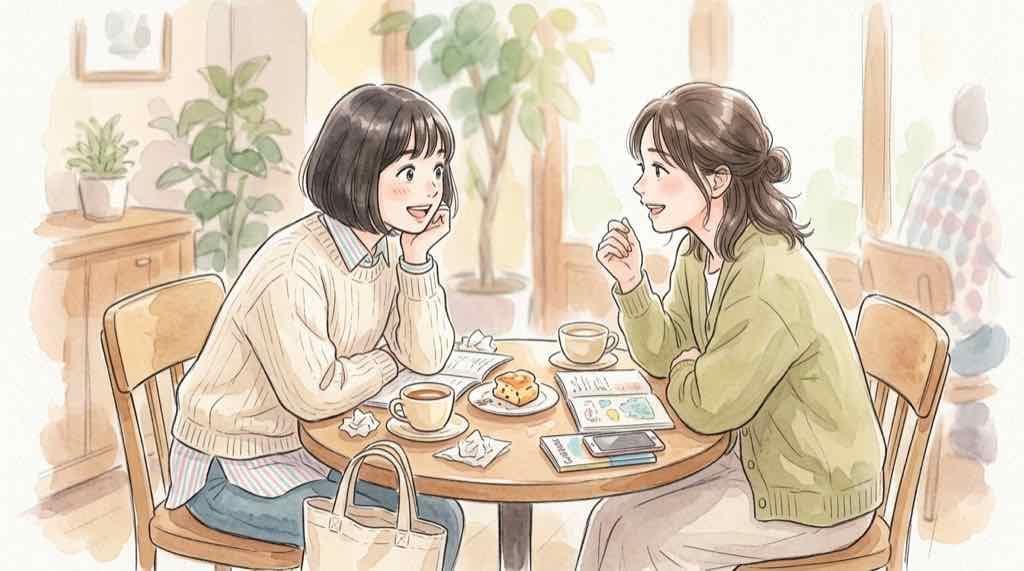 オープンオフィスでそれぞれイヤホンをして画面に向かう社員たちの水彩イラスト