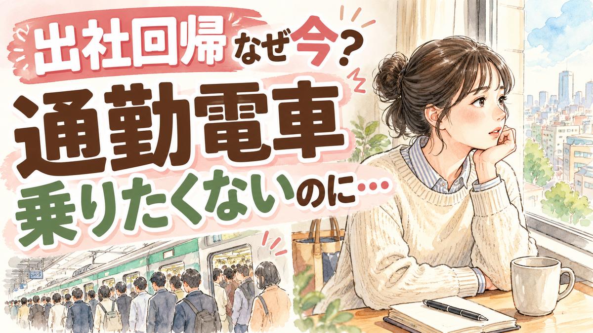 出社回帰なぜ今増える？働き方を考えて窓の外を眺める20代女性の水彩イラスト