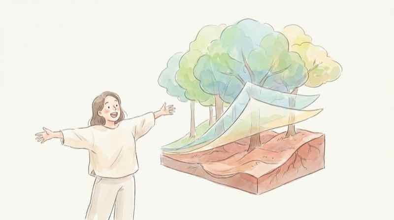 赤色立体地図の見方を確認するパソコン画面のイラスト