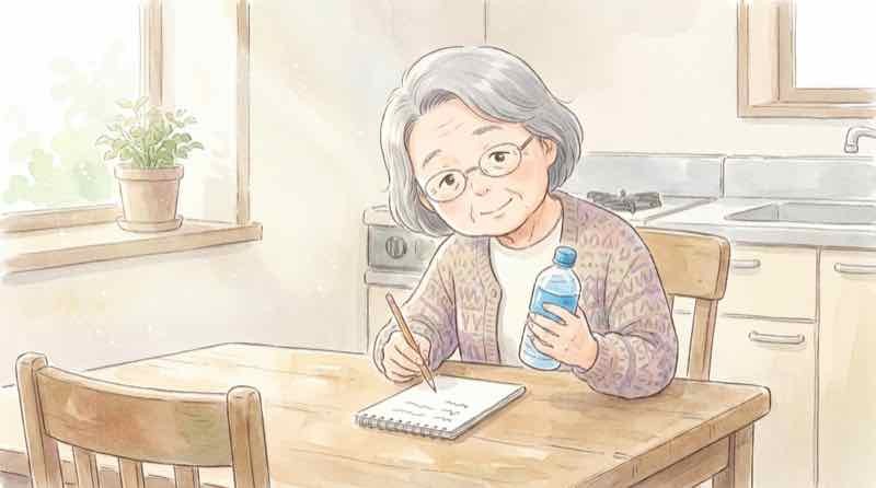 総負荷量とは何かを重さ×回数×セット数のメモで確かめる高齢女性